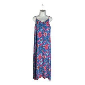 Emily Wonder Boutique Women Medium Sleeveless Maxi Dress Blue Ikat Print Pocket